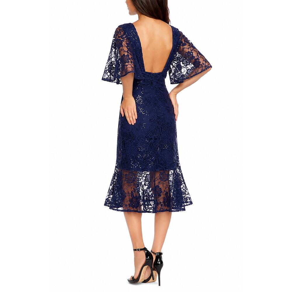 Dress the Population Roseanna Lace Sequin Fit & Flare Dress Medium Cocktail NWT - Picture 3 of 11